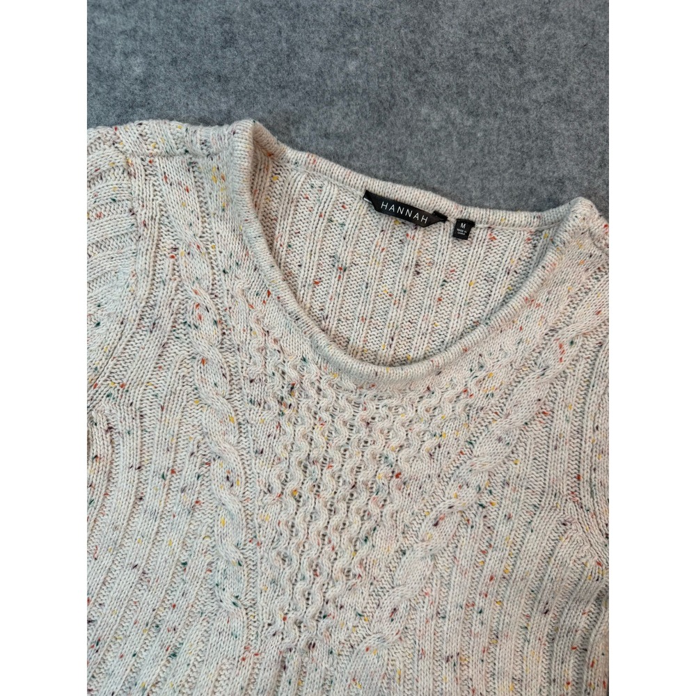 Hannah Womens Confetti Cable Knit Ribbed Peplum Sweater Cream Multi Size M